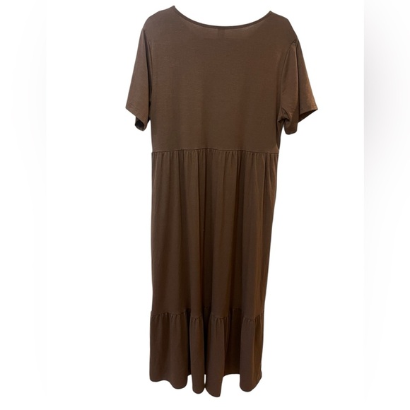 Anrabess crew neck flowy tiered maxi beach dress coffee brown large jersey knit - Picture 3 of 10